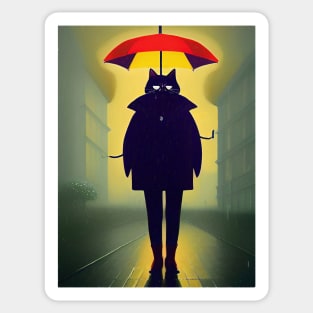 Black cat with umbrella on head Sticker